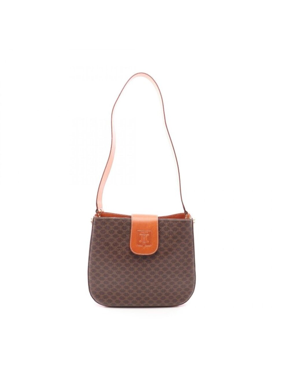 Celine Shoulder Bag Macadam Bag Brown Dark Canvas Leather